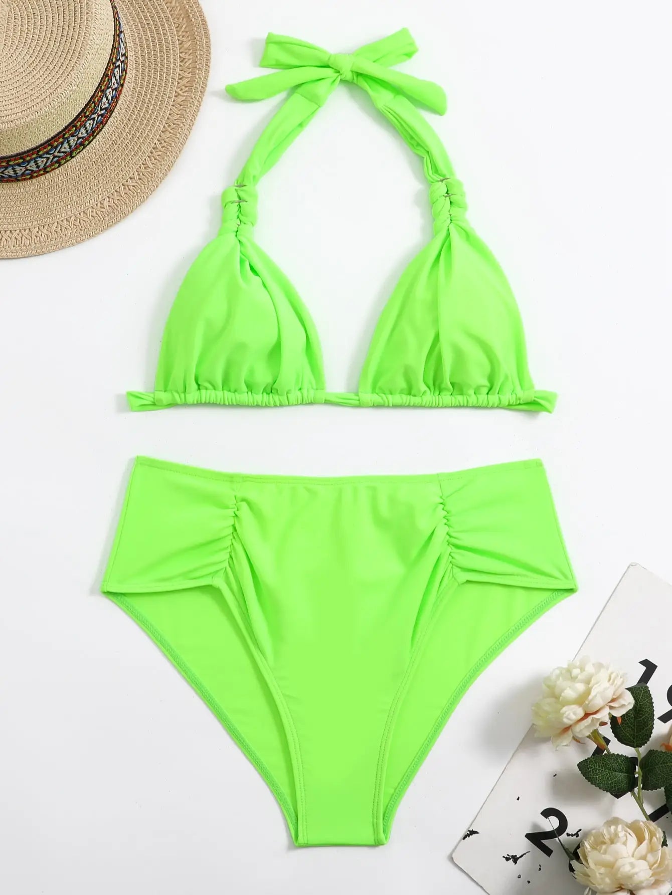 2024 Sexy Bikinis Women Brown Halter Brazilian Swimsuit Female Pleated Bikini Set Black Push Up Swimwear Beach Wear Bathing Suit