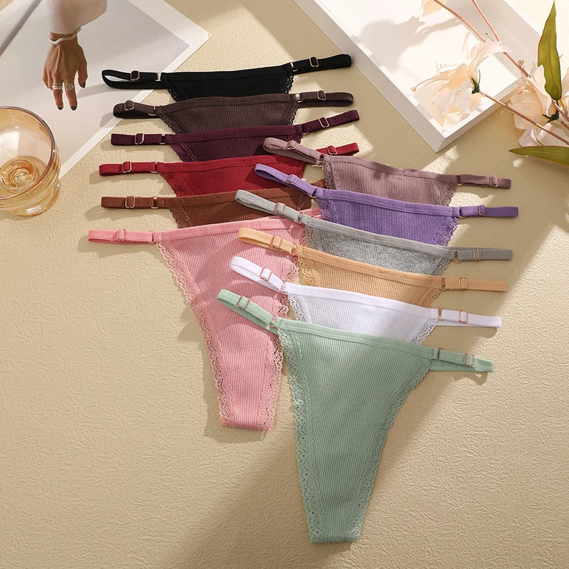 3Pcs G-String Cotton Sexy Women Thongs Adjustable Belt Seamless Panties Breathable Low Waist Lingerie Female Soft Solid Color