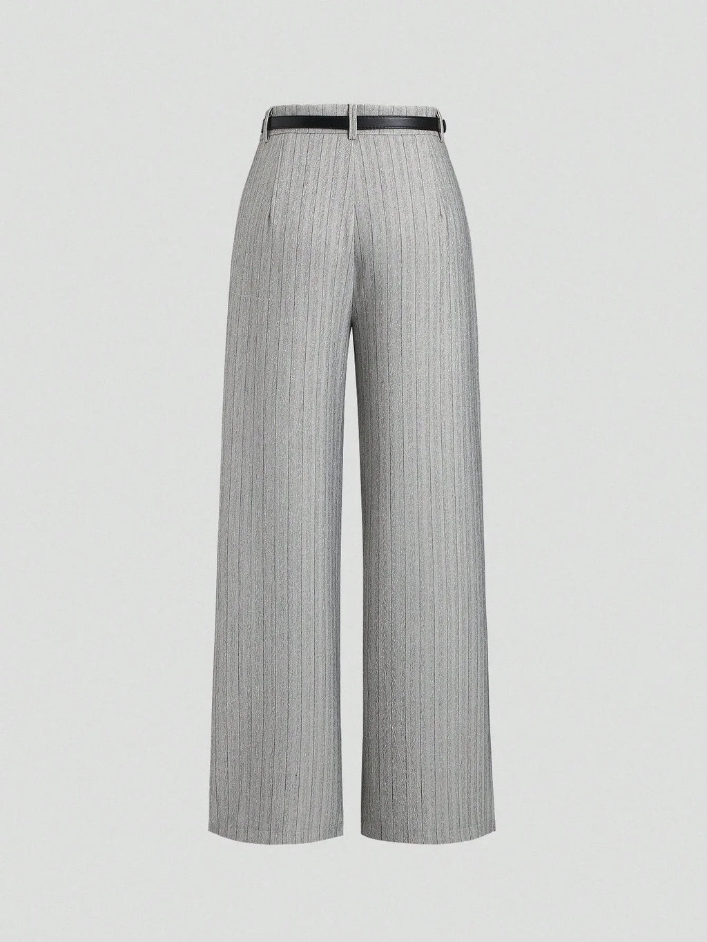 Women's Elegant Grey Striped Pleated Office Lady Pants Casual Wide Leg Loose Long Trousers Spring/Fall