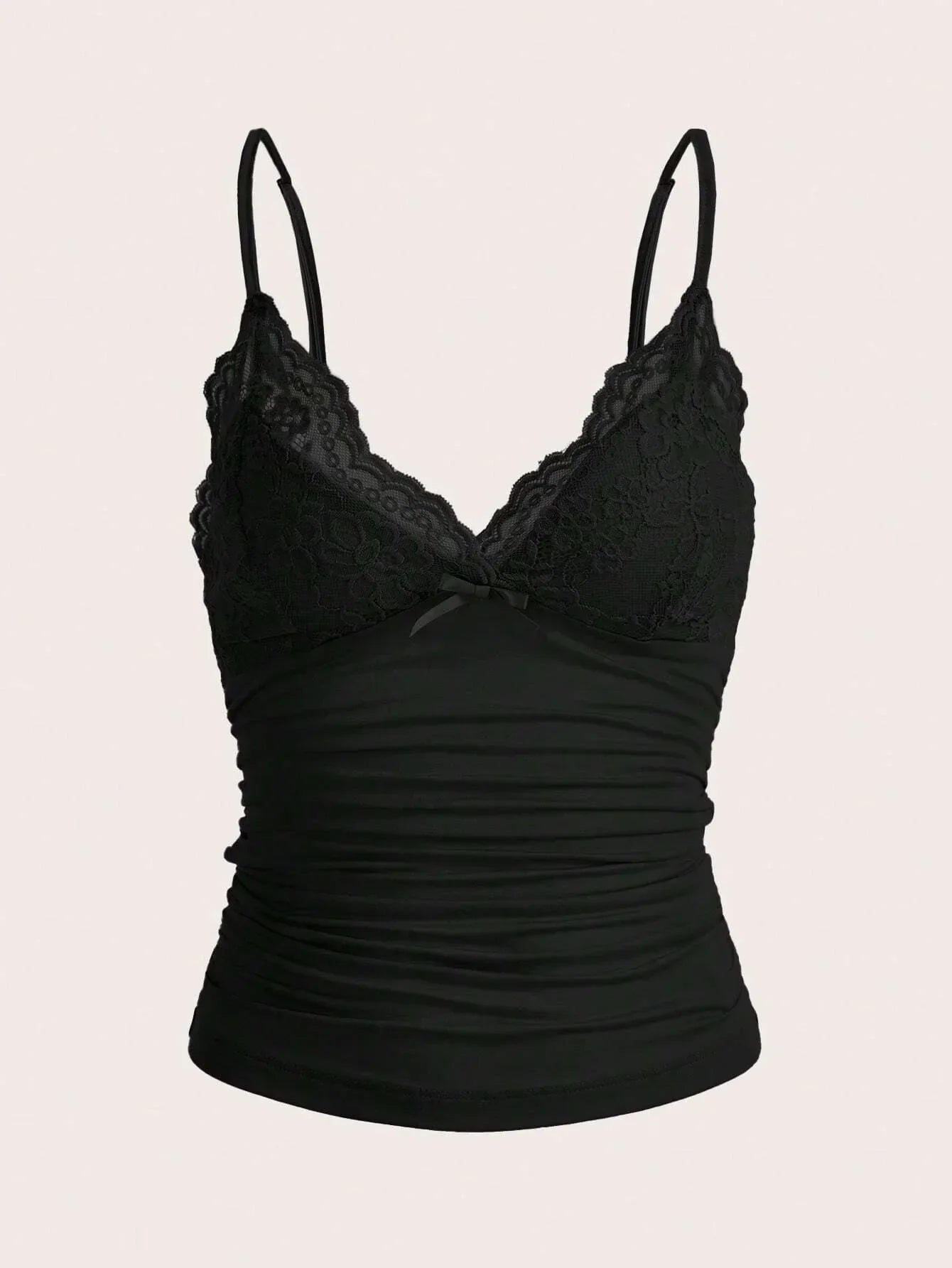 Sexy Contrast Lace Bow Front Crop Cami Top Women 2024 Summer Grunge Punk Y2K Clothes Ruched Skinny Backless Tee Shirt