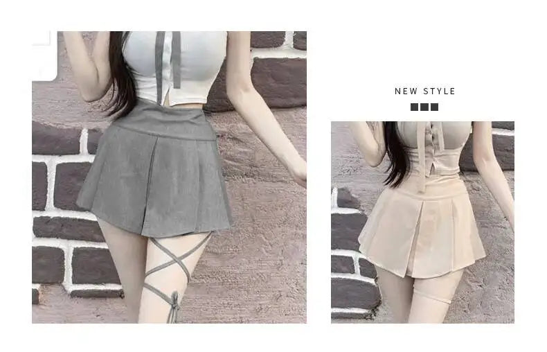 WOMENGAGA Korea Style Sexy Slim High Waist Strap A-line Half Length Skirt Fashion Women Skorts JK Sweet 2023 New  OW3W