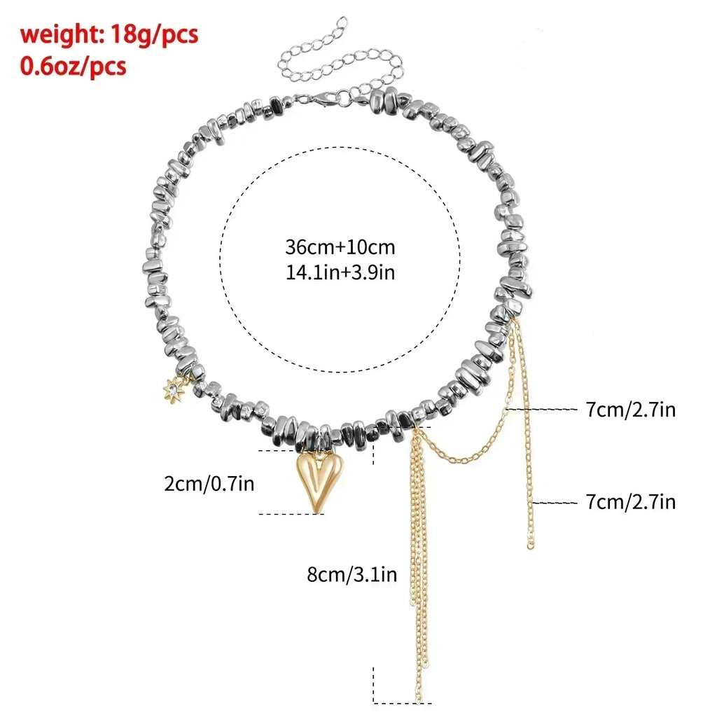 Fashion Heart Beaded Necklace for Women Boho Elegant Irregular Crystal Chain Y2K Choker Exquisite Party Gift Jewelry Accessories