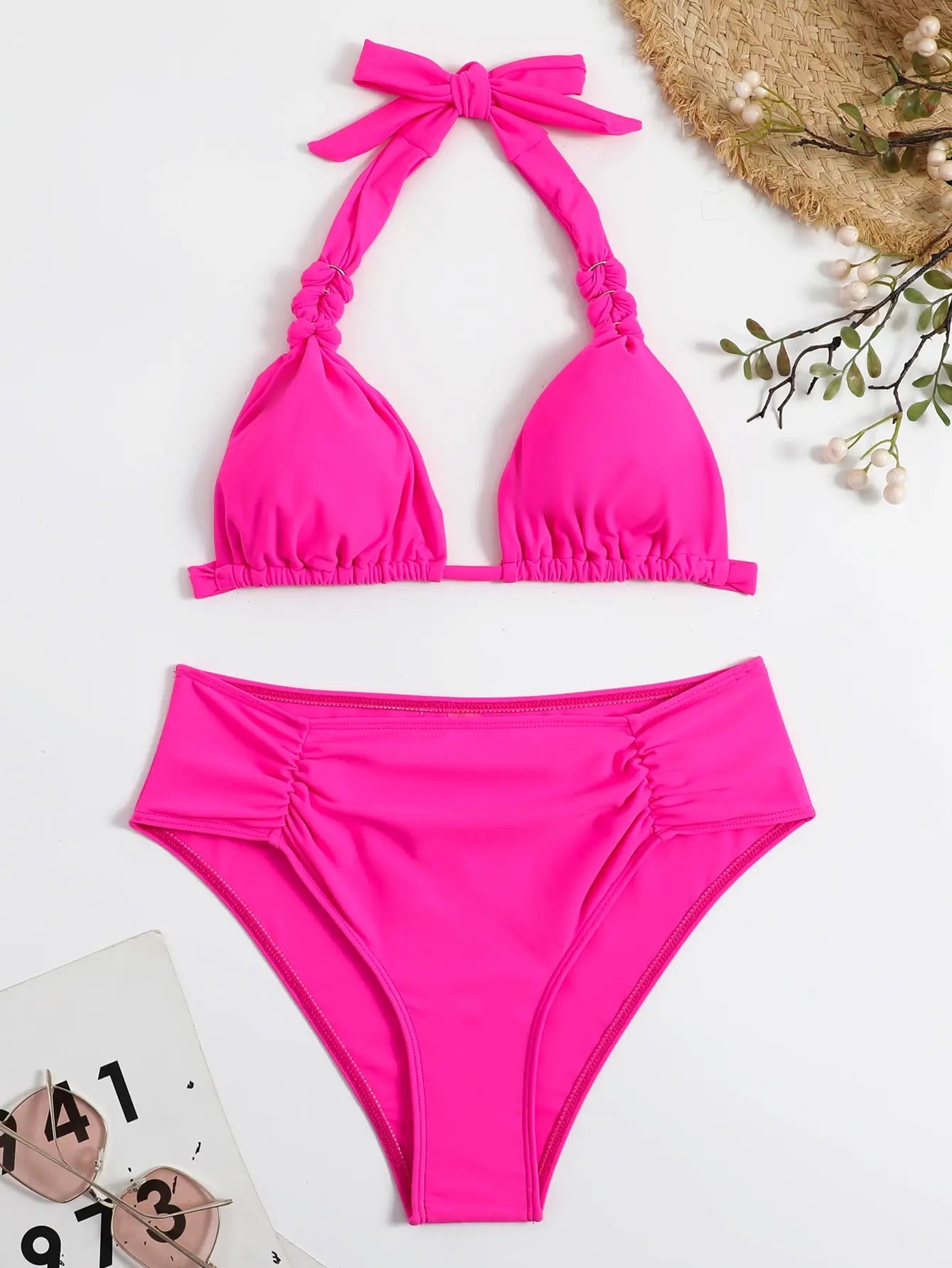 2024 Sexy Bikinis Women Brown Halter Brazilian Swimsuit Female Pleated Bikini Set Black Push Up Swimwear Beach Wear Bathing Suit