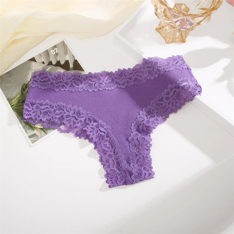 New Lace Seamless Cotton Panties Ribbed Maillard Brazilian Pants LowWaist Women Panties Breathable Girls Underwear Soft Lingerie