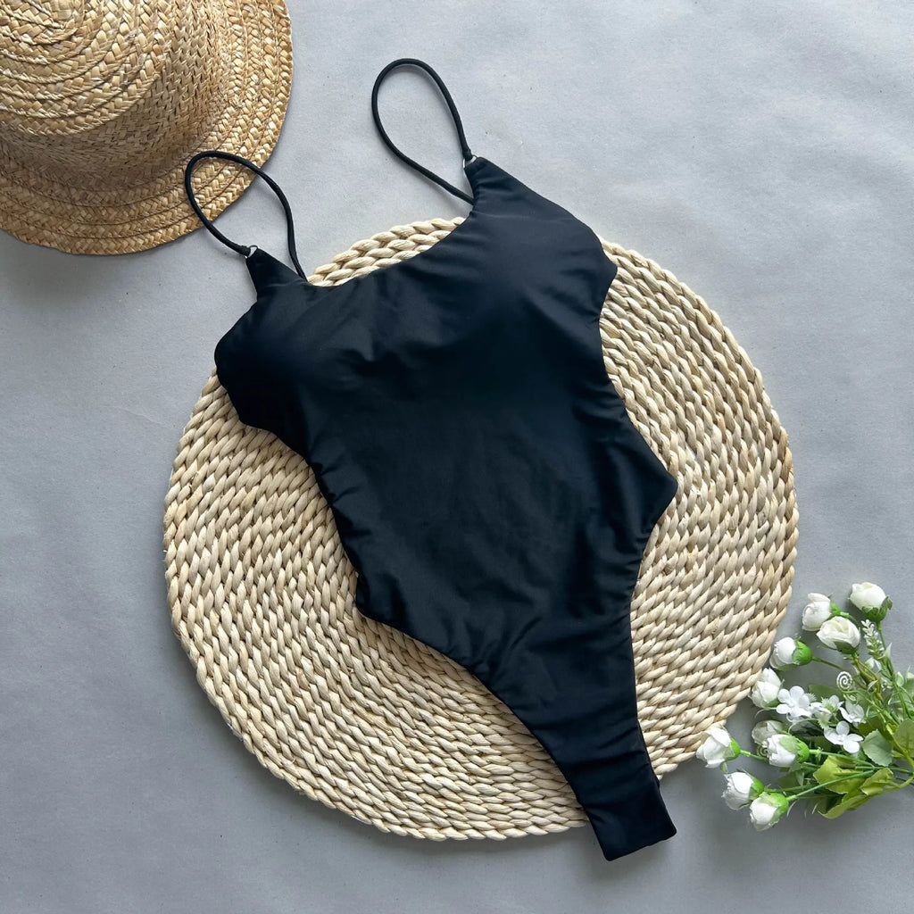 Sexy Black One Piece Swimsuit for Women 2024 Hollow Out Backless Bandage High Waist Monokini Bikini Beach Bathing Suit Swimwear