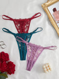 3-Pack Sexy Lace Women's Panties Adjustable Waistband Semi-Transparent Sexy Floral Lace Women's Sexy Lingerie Underwear