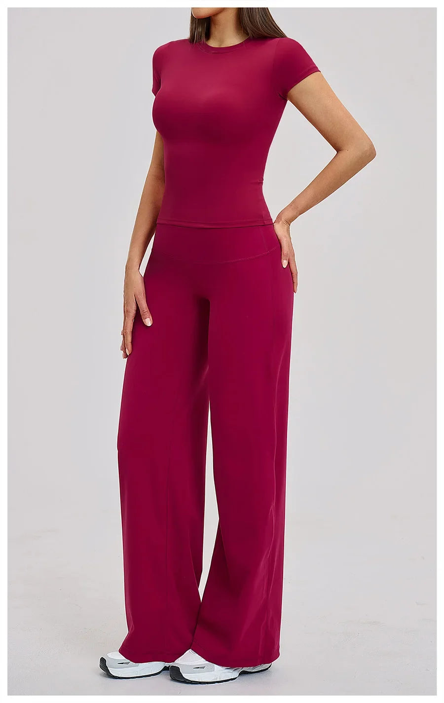 Yoga Set 2 Pieces Women Fitness Sportswear Gym Loose wide-leg pants Long-sleeved T-shirt Sports Crop Tops Tracksuit Workout Wear