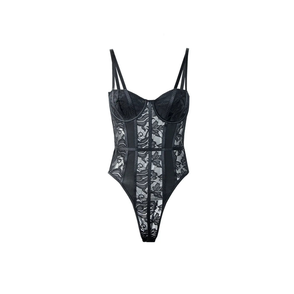 Sexy Lace Bodysuit for Women Bodies Elegant Women's Top 2025 New Summer Solid Bodycon Ribbed Bodysuits