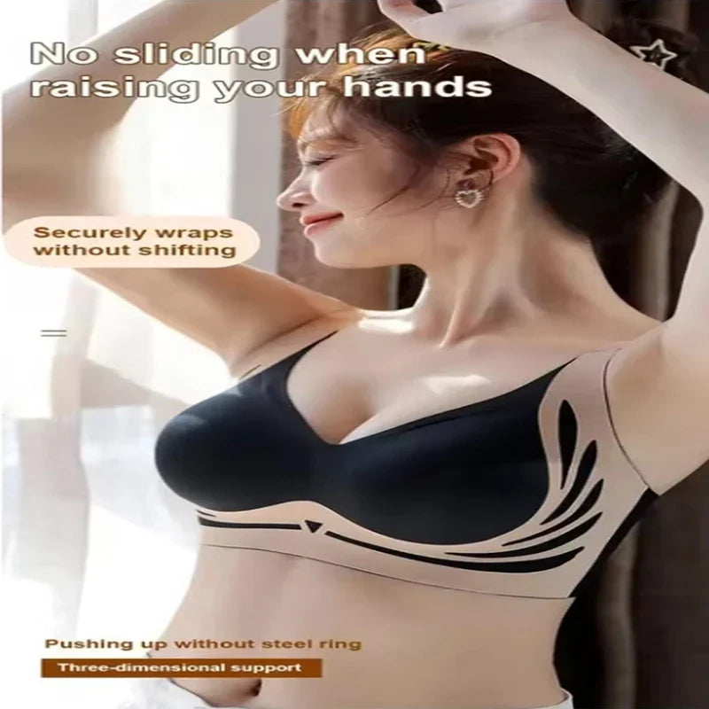 Push-Up Bra Women Seamless Ladies Underwear V-neck No Steel Ring Adjustable Comfortable Thin Top Bra Breathable Gathered