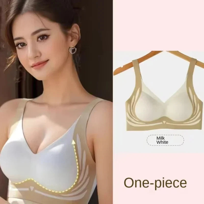 Push-Up Bra Women Seamless Ladies Underwear V-neck No Steel Ring Adjustable Comfortable Thin Top Bra Breathable Gathered
