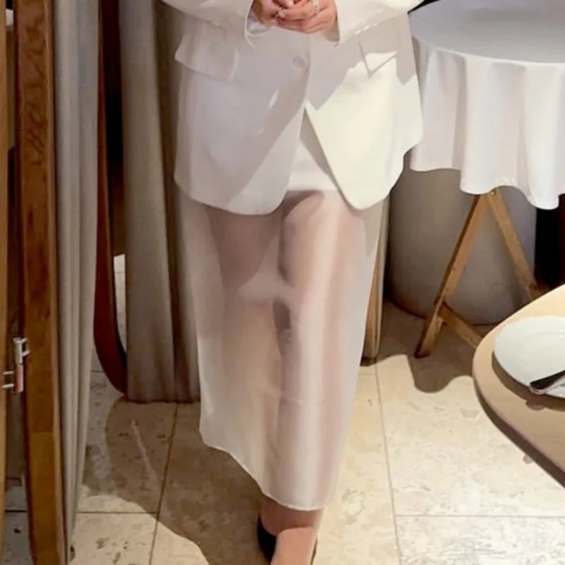 Trendix See Through Mesh Patchwork Skirts Women Fashion High Waist Casual Commuting Streetwear 2025 Vacation Party Elegant Skirt