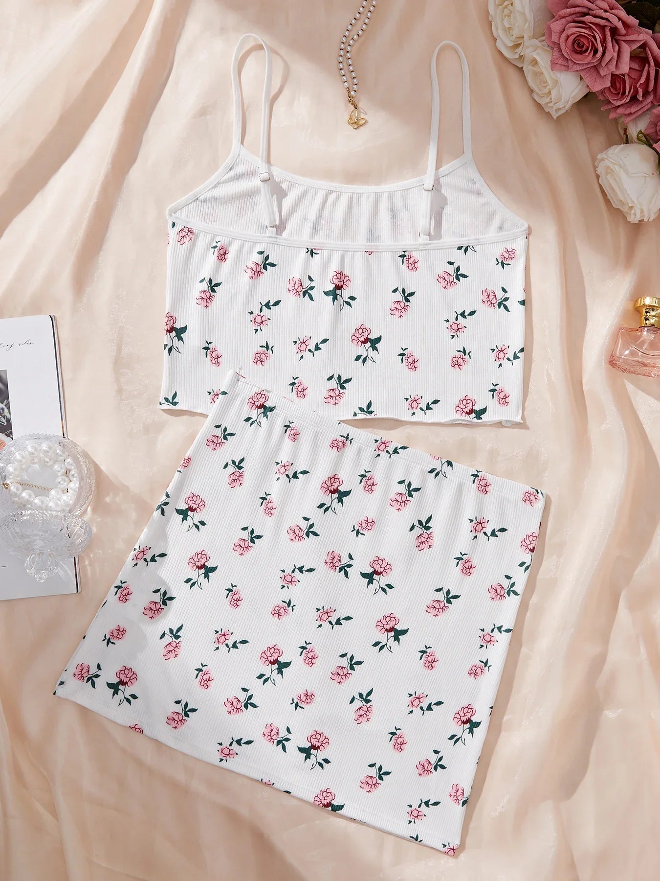 Women Cute Nightgown Underwear Nightdress Suit Female Nighties Cami Top Printed Shorts Soft Pyjamas Loungewear