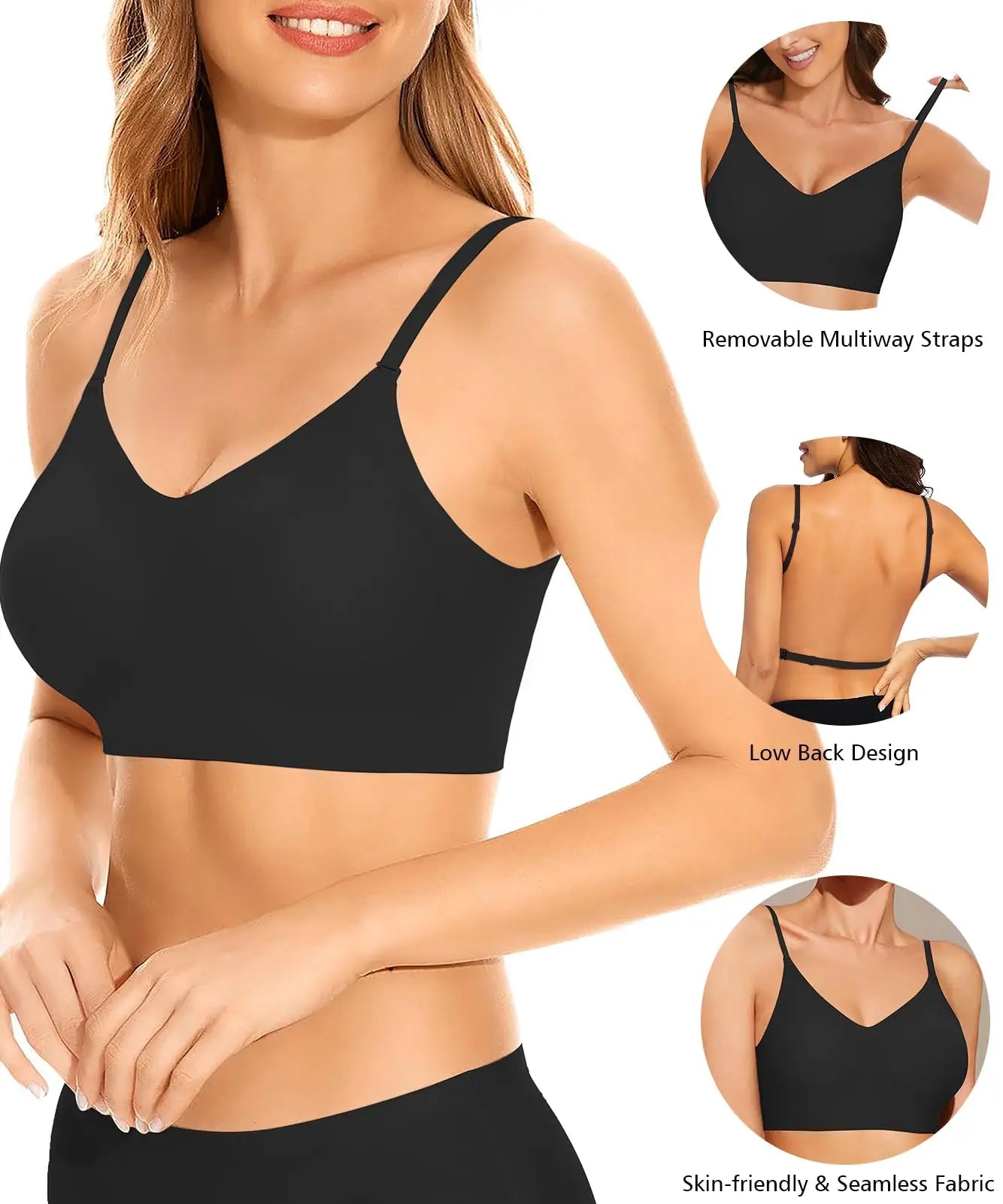 Women Sexy Lingerie Invisible Bra Deep U Plunge Bras Backless Top for Dresses, Transparent Strap Push Up Back Sling Underwear