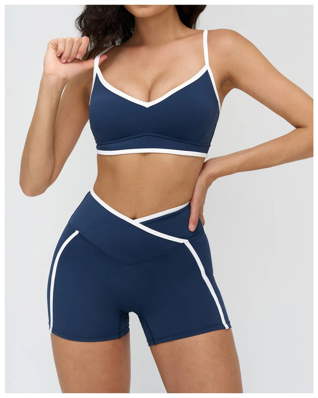 Patchwork Backless Yoga Sets Women Sportswear High Waist Gym Scrunch Bum Shorts Set Female Fitness Sports Suit Workout Clothes