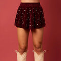 Women’s Velvet Skorts Skirts Shorts Fashion Autumn Elastic High Waist Pearl Studded Skirt Shorts Elegant Christmas Female Shorts