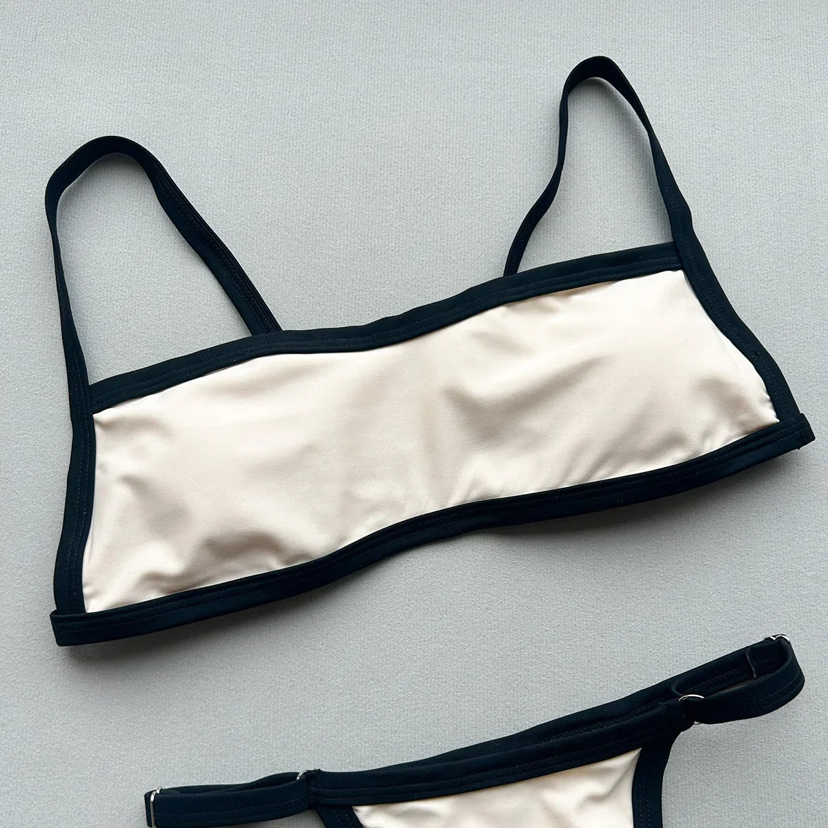 Sexy Beige Black Patchwork Bikini Set 2026 Women Halter Push Up Bra Thong Swimsuit Summer Bathing Suit Holiday Swimwear Biquini
