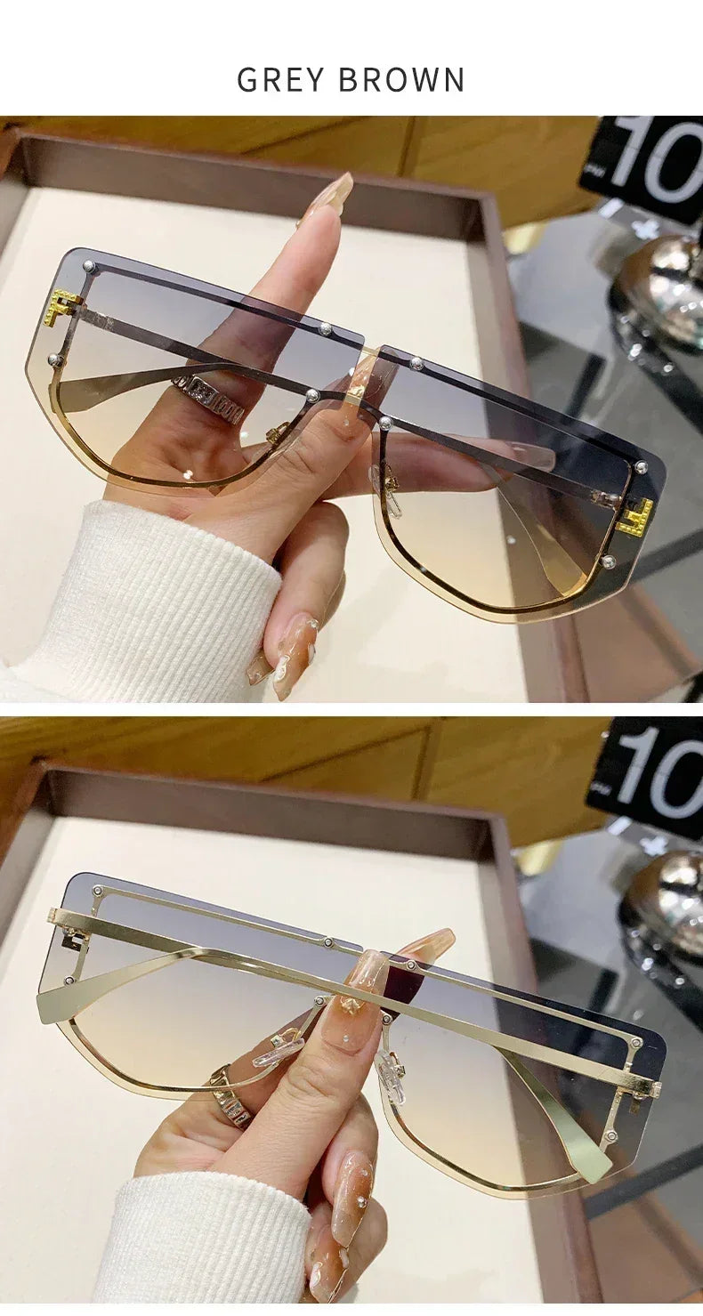 Sunglasses Integrated Frame High-end Frameless New Sunglasses Metal Polygonal Fashion Glasses 90288