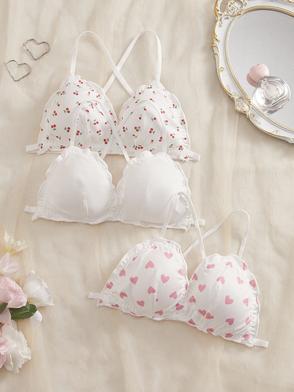 3PCS Cute Women's Underwear Set Crisscross Back Bralette Comfortable No padding Sexy Lingerie Set