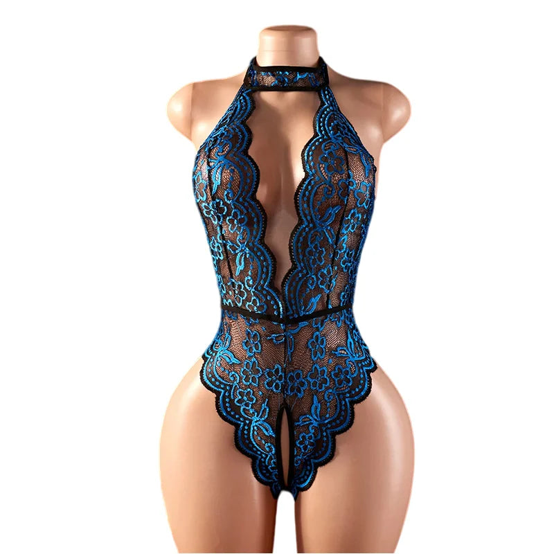 Adult Erotic Lingerie Women BodySuit Crotchless Sexy Temptation Lace Hollow Body Suit Pajamas Cosplay V-neck Hot UnderwearSet