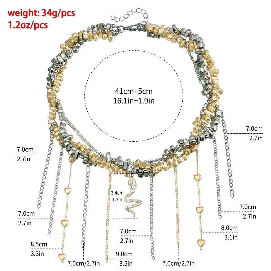Fashion Heart Beaded Necklace for Women Boho Elegant Irregular Crystal Chain Y2K Choker Exquisite Party Gift Jewelry Accessories