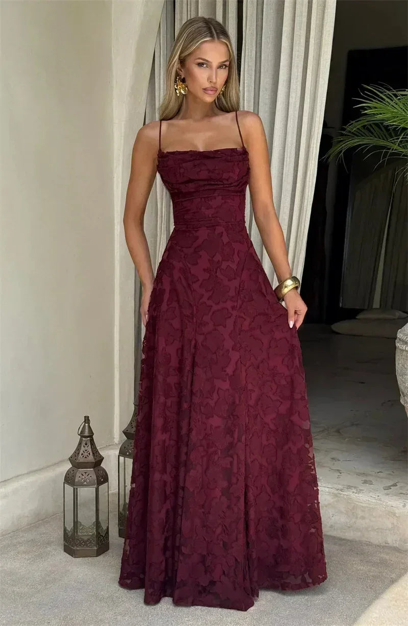 Mozision Spaghetti Strap Backless Sexy Maxi Dress Women Gown Fashion Off-shoulder Sleeveless Lace-up Evening Club Party Dress