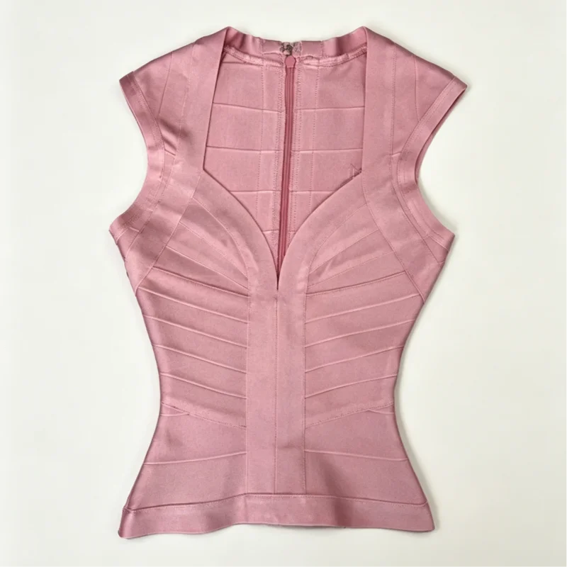 Women's Bandage Slim Waist Tight Tank Top Deep V Neck Solid Vest Spring Summer Elastic Tees 2026 New Lady Casual Party Tops
