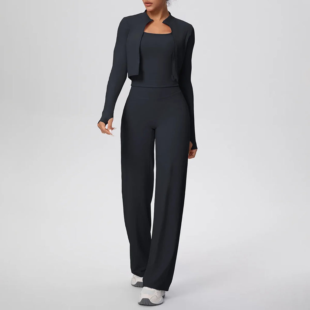 Yoga Set 3PCS Women Workout Sets Sportswear Gym Clothing Fitness zipper Long Sleeve High Waist Leggings Sports Suits Yoga Suit