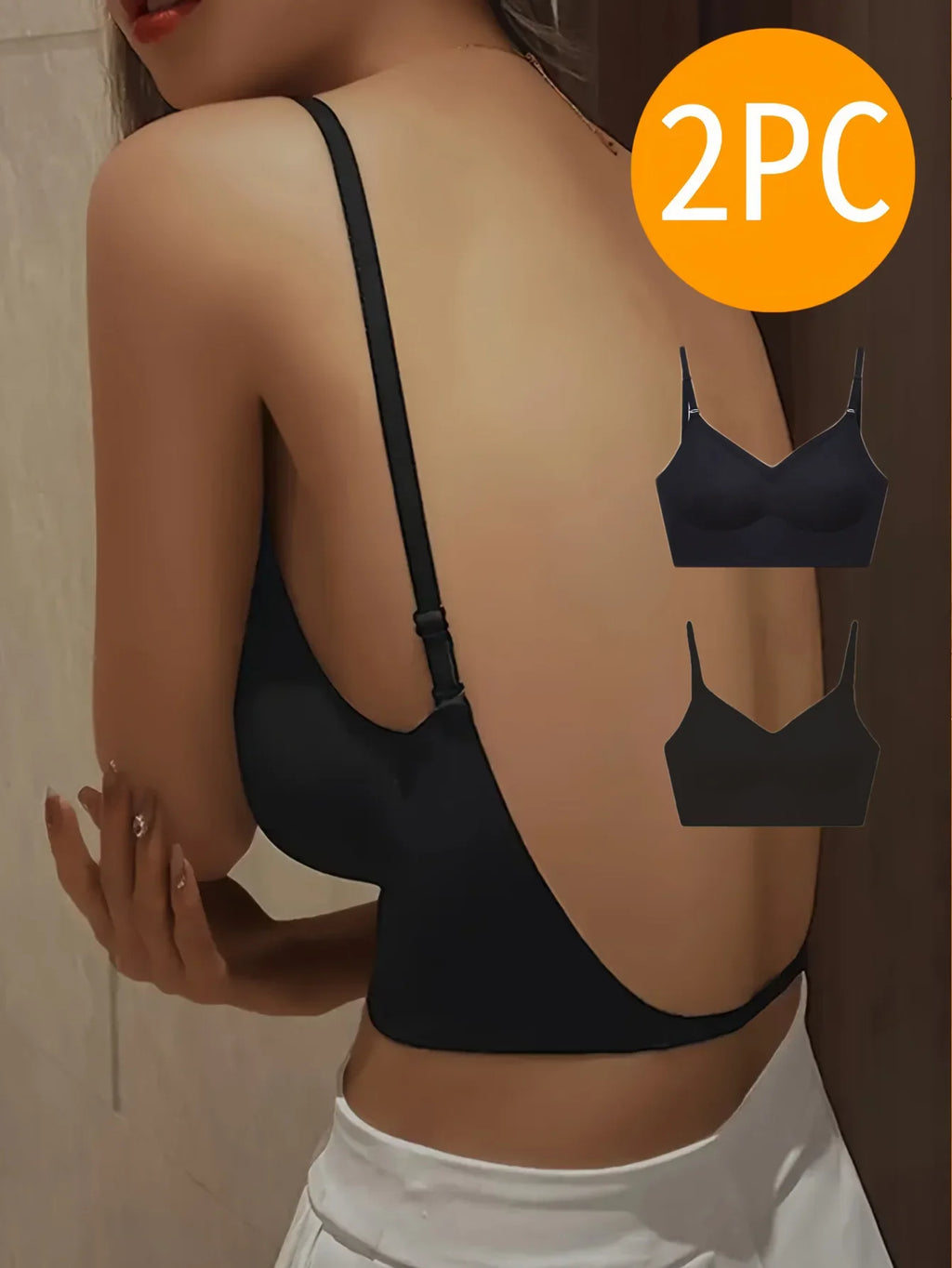 Women Sexy Lingerie Invisible Bra Deep U Plunge Bras Backless Top for Dresses, Transparent Strap Push Up Back Sling Underwear