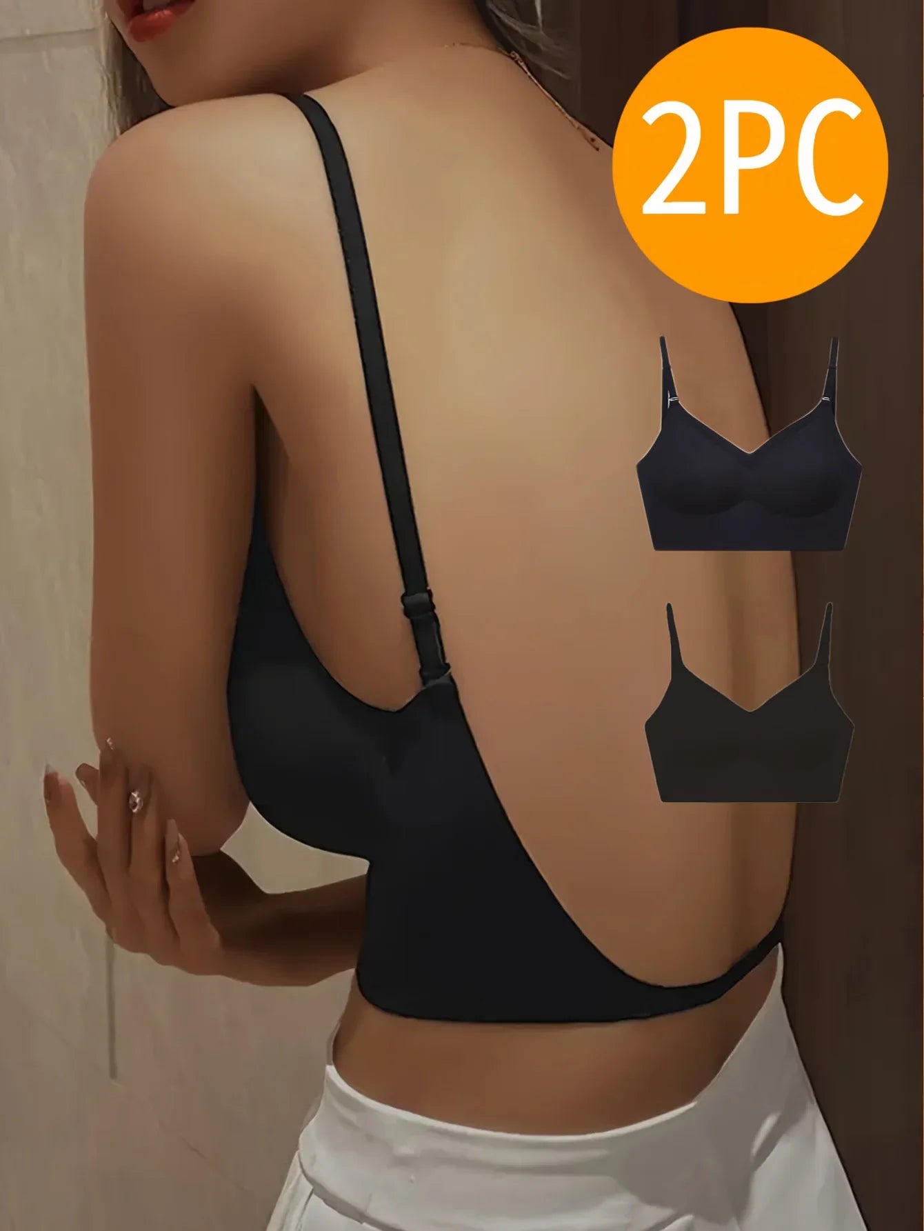 Women Sexy Lingerie Invisible Bra Deep U Plunge Bras Backless Top for Dresses, Transparent Strap Push Up Back Sling Underwear