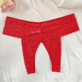 1pcs Women's Sexy Red Lace Open Crotch Thong Panties Floral Lace See Through Low Rise Intimate Lingerie for Ladies Nightwear