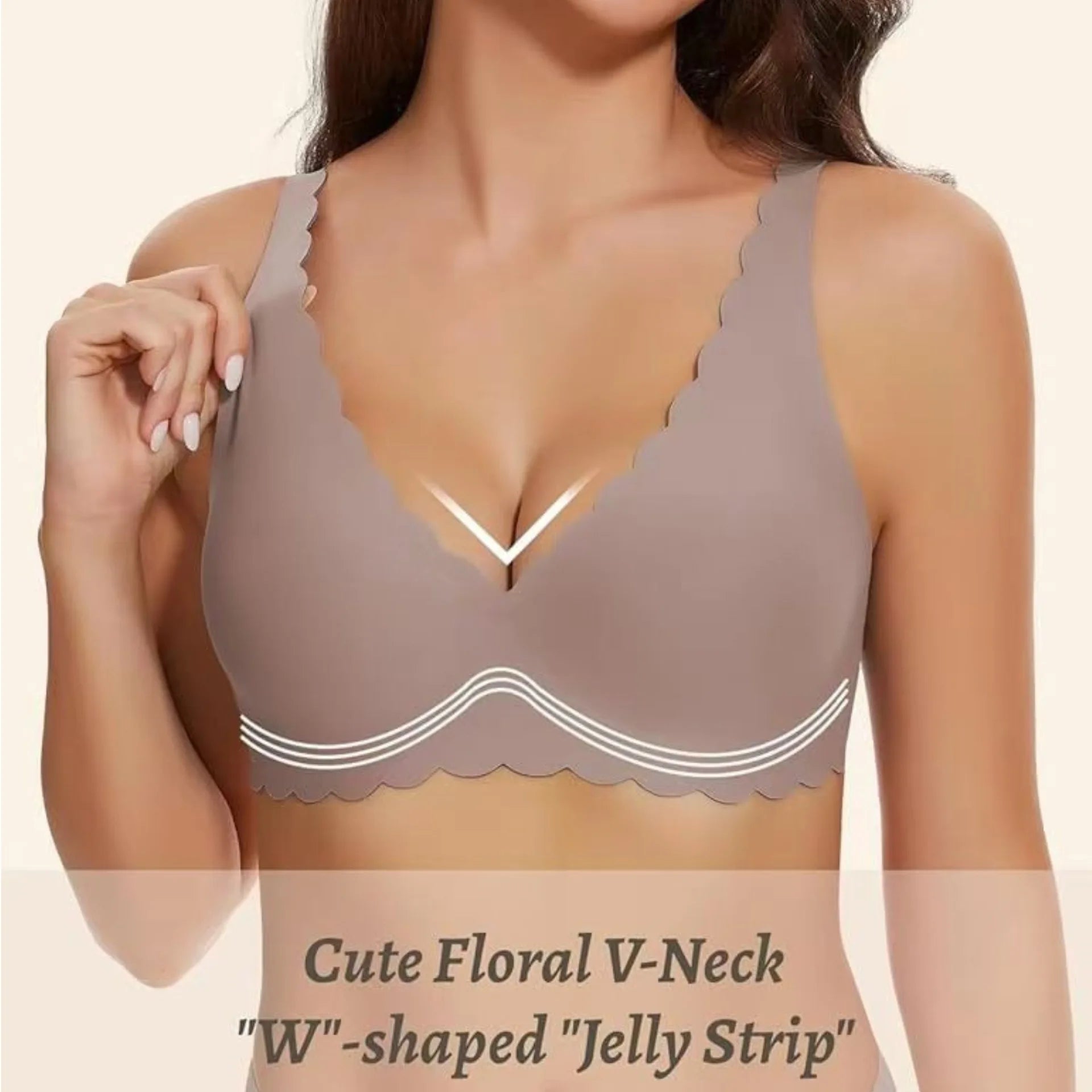 Women's Deep V Wave Seamless Jelly Bra Wire-free Seamless Bra Thin Mold 3/4 Cup Bra Comfortable Plus Size Push-up Underwear