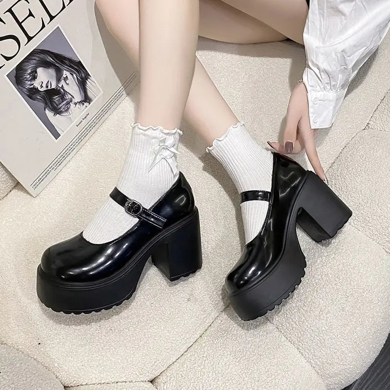 Ladies Spring Autumn New Leather Shoes Fashion versatile hotgirl single footwear Vintage Mary Jane pumps Casual women high heels