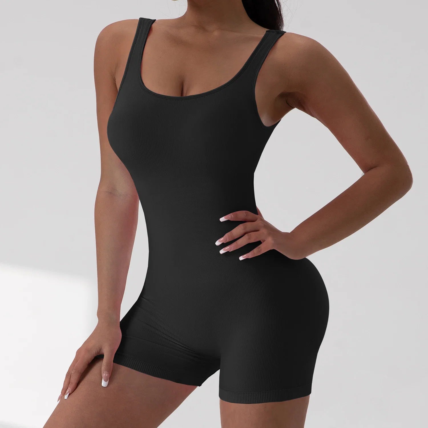 Women's Solid Colour Threaded Backless Yoga Suit U Neck Sleeveless Sports Jumpsuit Stretch Women Bodysuit Without Bust Pads