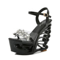 PU leather Strange Style Platform Sandals Women customized Heel Wedges Shoes Big Size Rivet High Heel  Gladiator Sandals