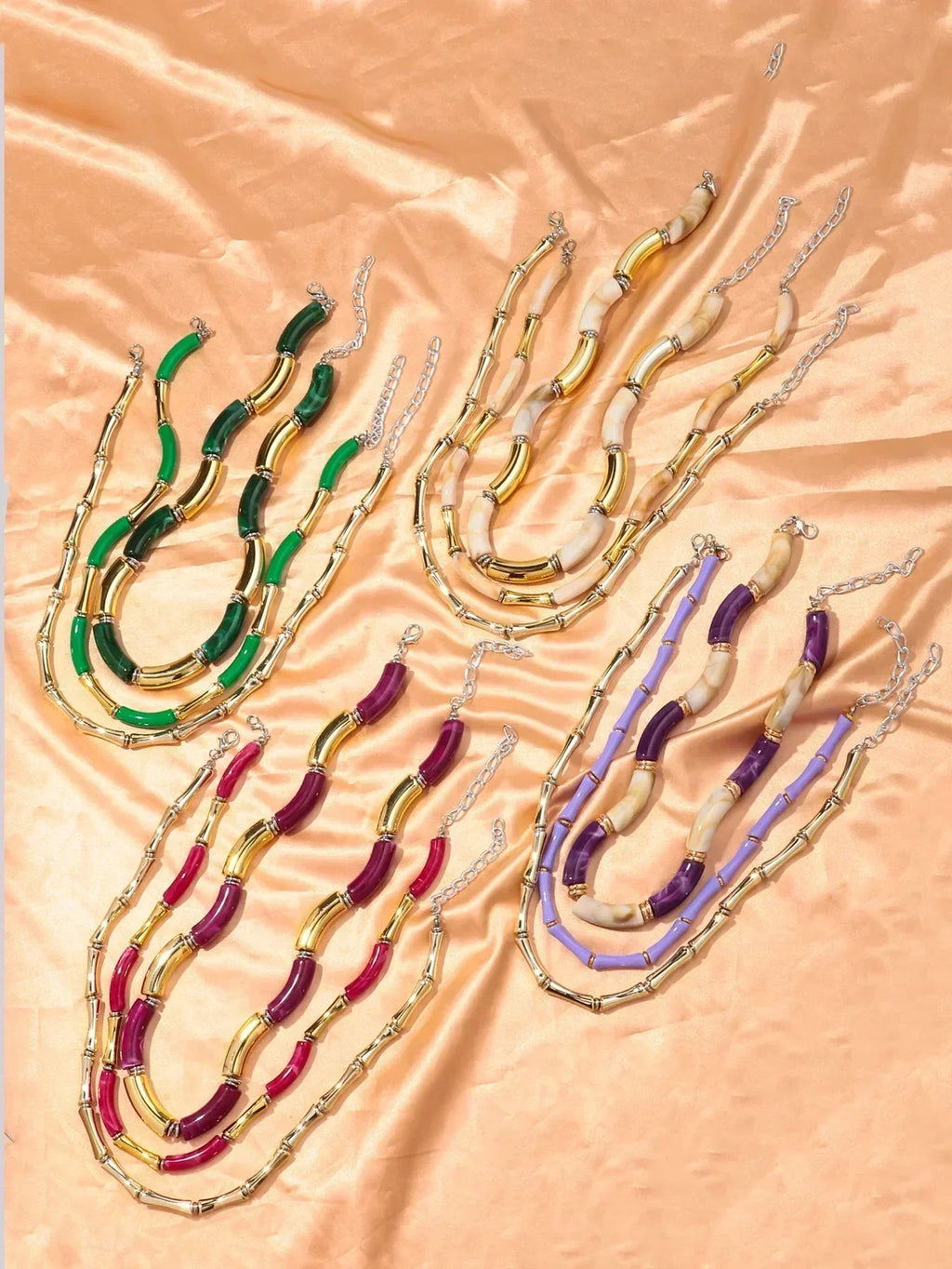 3 pieces/set Bohemian Acrylic Bamboo Beads Choker Necklace Set for Women Chunky Tube Necklaces 2024 Accessories Jewelry