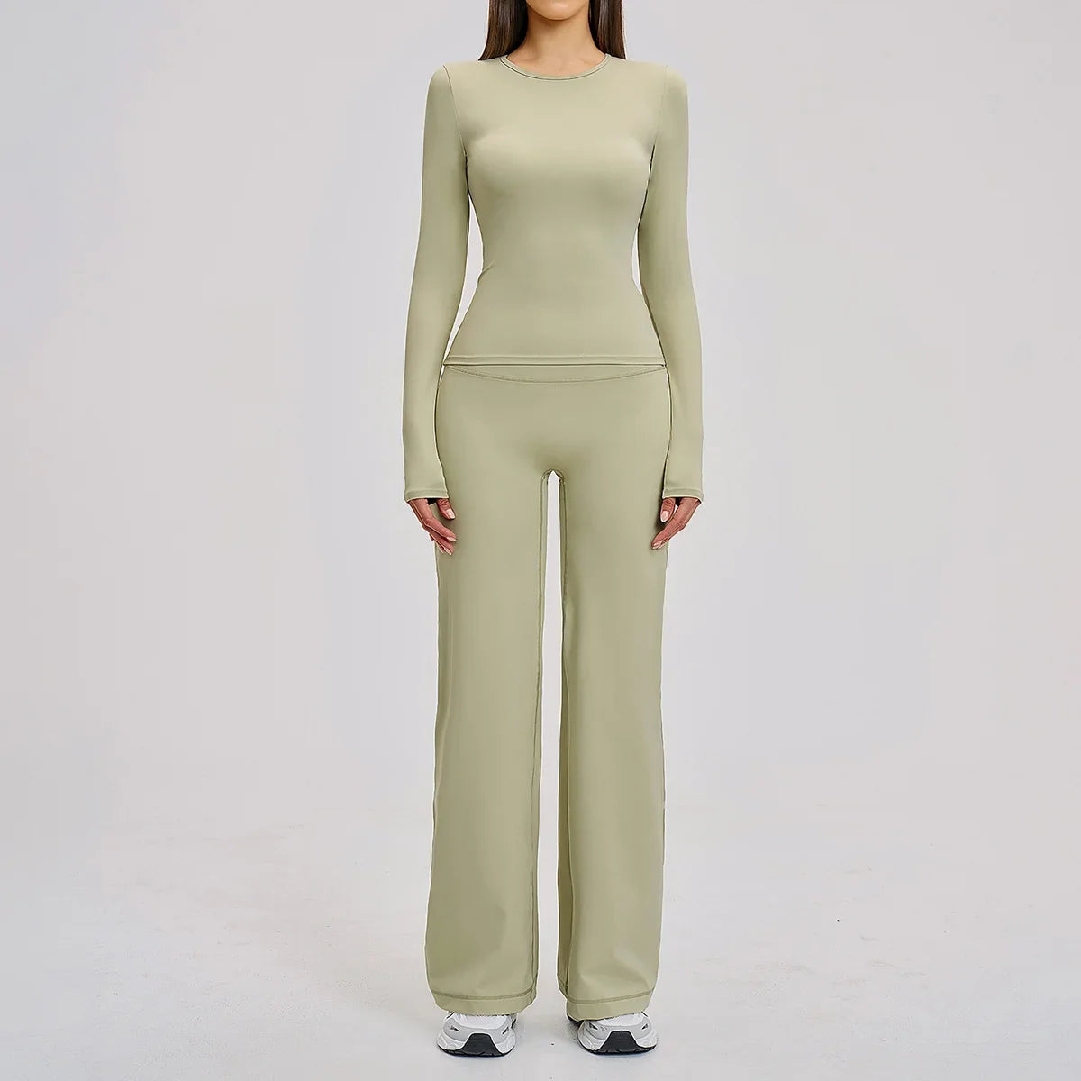 Yoga Set 2 Pieces Women Fitness Sportswear Gym Loose wide-leg pants Long-sleeved T-shirt Sports Crop Tops Tracksuit Workout Wear
