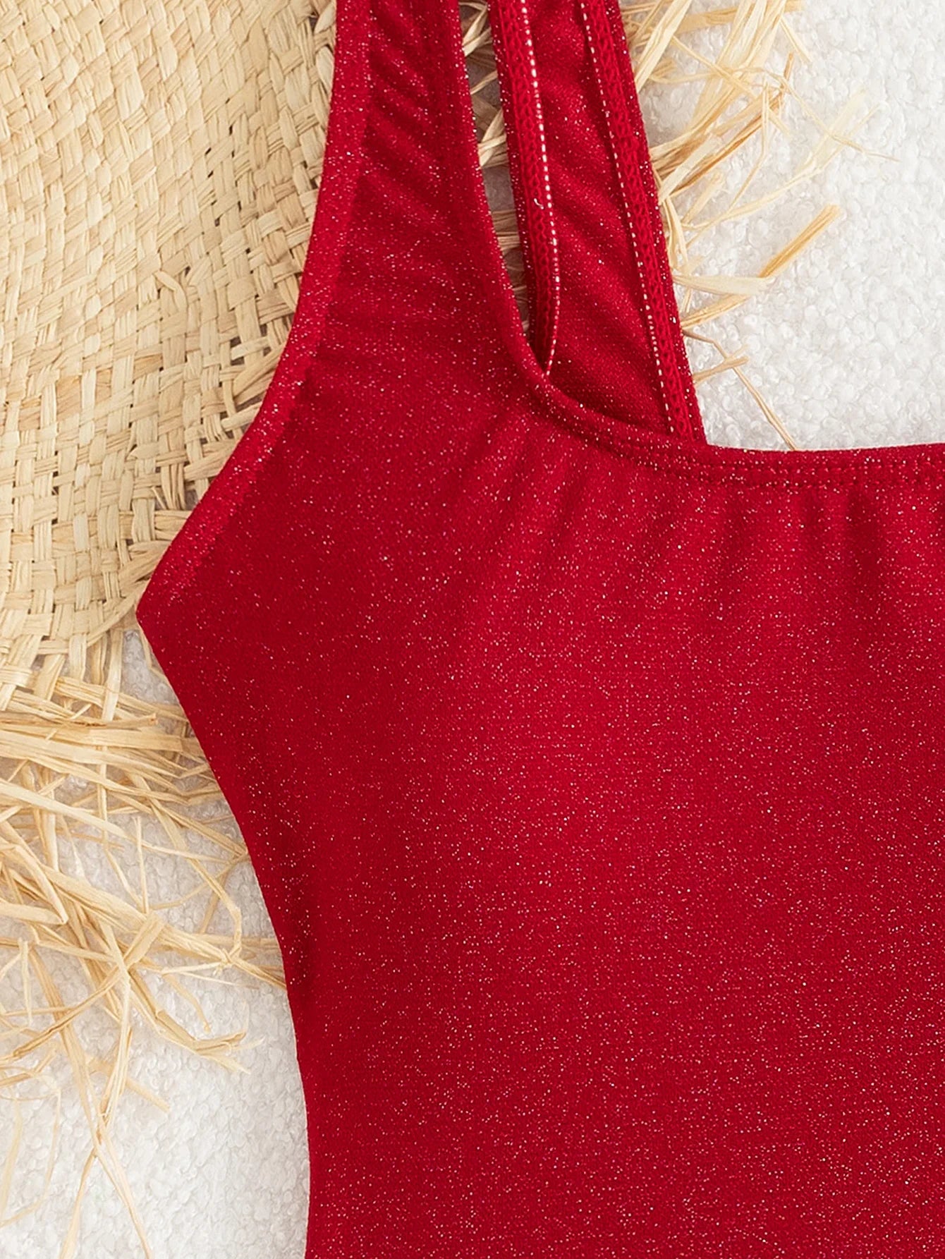 New Red Hollow Out Backless Cross Swimwear Women Sexy Shiny Tummy Control One Piece Swimsuit 2025 Beach Bathing Suits Monokini