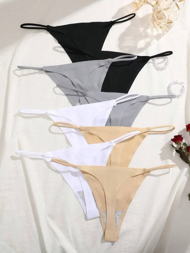 8Pcs/Set Seamless Thong Women Invisible Thin Strap Low Waist High Stretch Flexibility Panties Sexy Underwear Briefs T-back