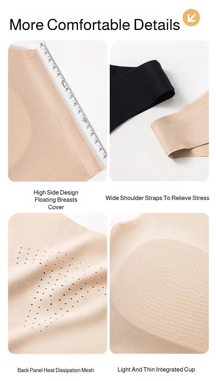 Women's Large Breasts Underwear Wide Shoulder Invisible Corset Antibump Thin Underwear Full Cup Vest Traceless Bra with Bra Pads