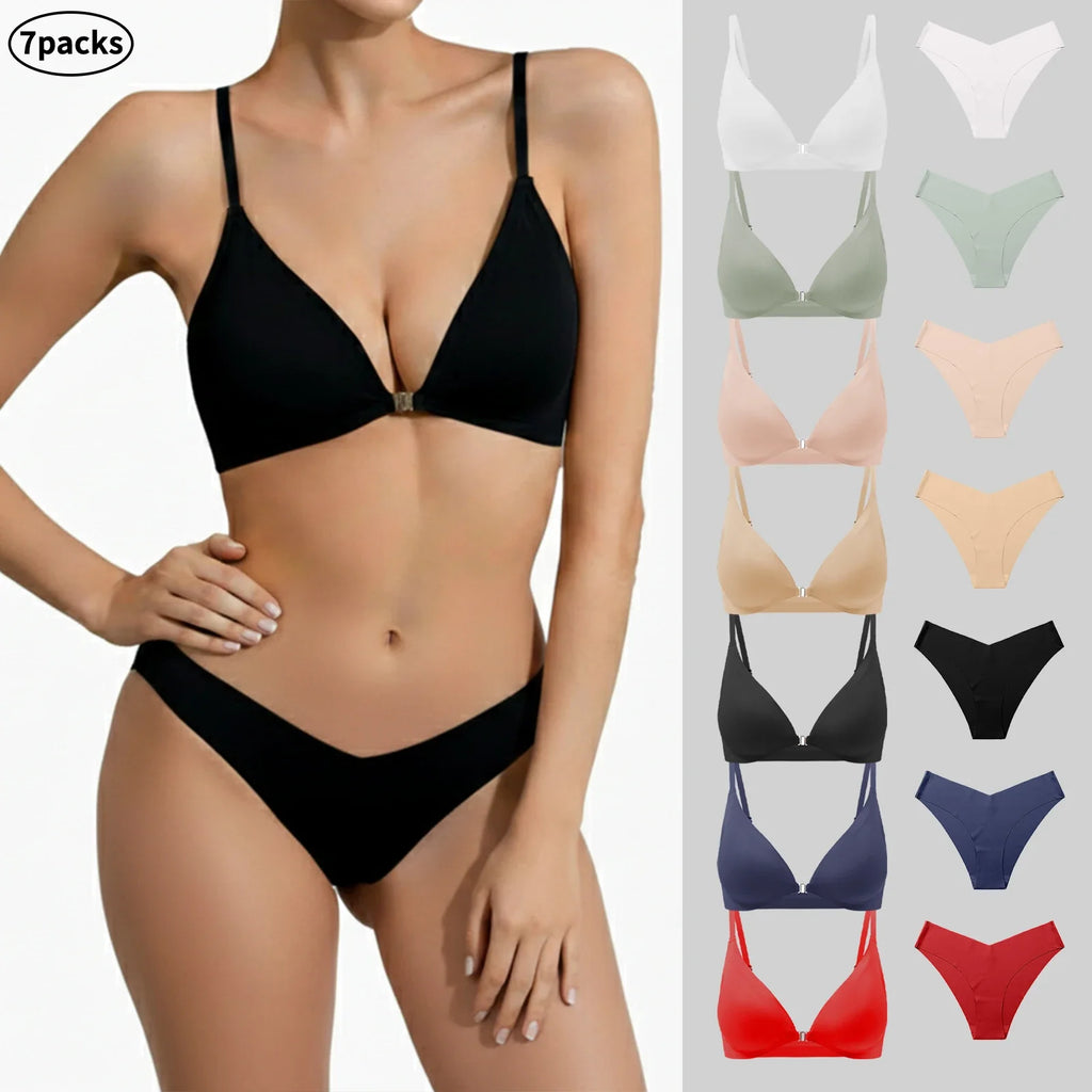 American Women's High Waist Seamless Bra and Panties Set Underwear Breathable Comfort Briefs S-2XL Thong Soft Underwear