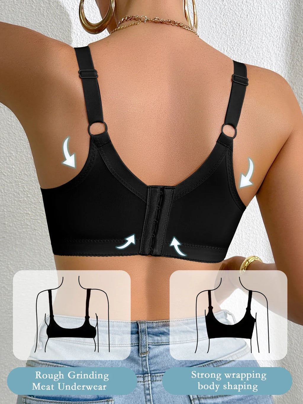 Sexy Women's A B C D Cup Large Size Lace Bras, Lace Splicing Underwire Bra, Push-Up and Side Breast Minimizing, Comfortable Women's Lingerie Bra