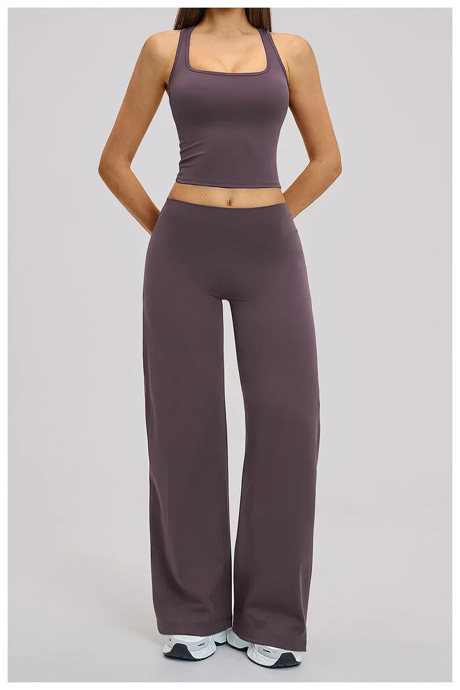 2 Piece Yoga Clothes Women Tracksuit Athletic Wear Pilates Fitness Suit Gym Workout Sets Push Up Sports Vest Wide Leg Pant Suit