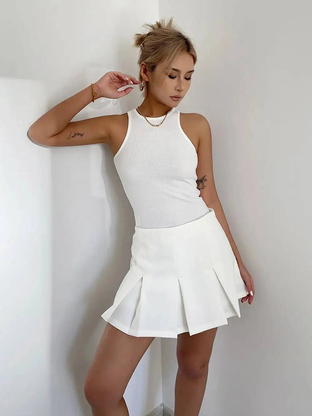WOMENGAGA American High Street A-line Short Unif School Girl Fairy Grunge Skirt High Waist Pleated Skorts Streetwear Lovely HM2O