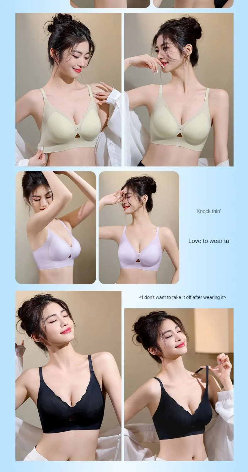 Ultra-thin Ice Silk Seamless Underwear Women's Small Breast Gathering Wireless Breast-Reducing Cooling Beautiful Back Bra