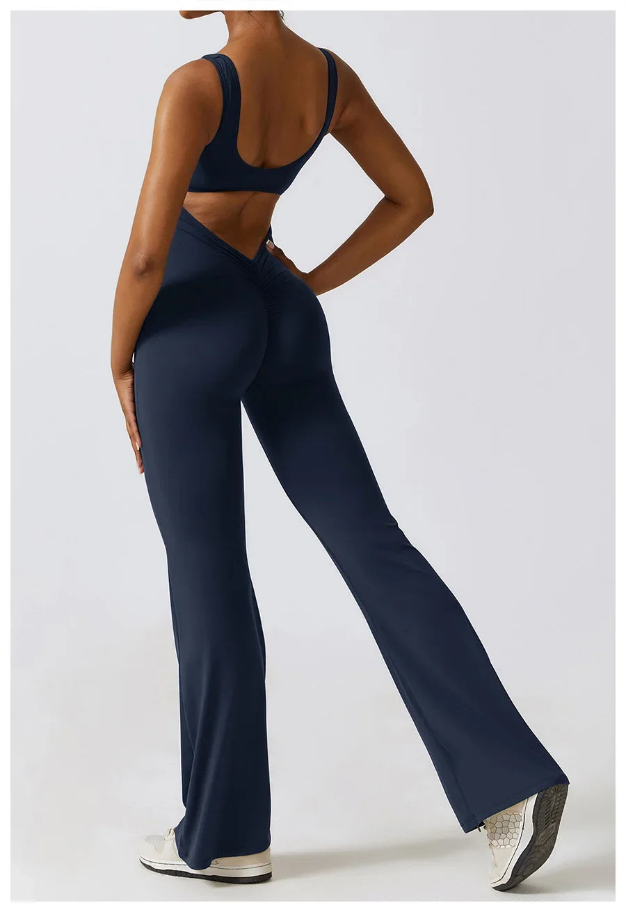 Women Sexy Back V Jumpsuit Gym Set Training Yoga Suit Sportswear Sports Jumpsuit Fitness Rompers Stretch Workout Bodysuits 8260