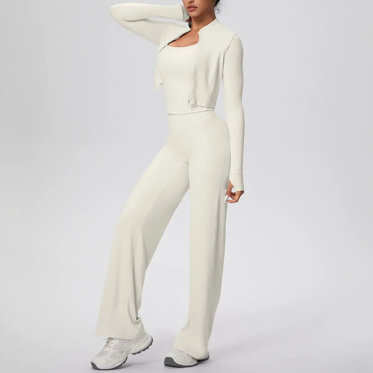 Yoga Set 3PCS Women Workout Sets Sportswear Gym Clothing Fitness zipper Long Sleeve High Waist Leggings Sports Suits Yoga Suit