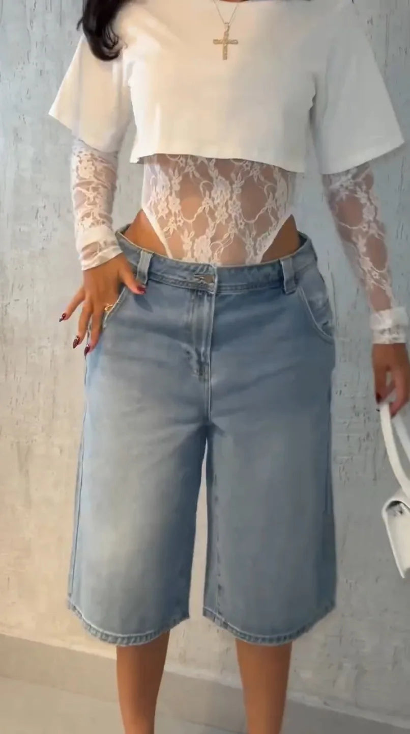 Sexy Women Crop Top+Lace Jacquard Full Sleeve Bodysuit Hottie Street Clubwear Slim Fit Wild Matching Basic Skinny Tees+Jumpsuit