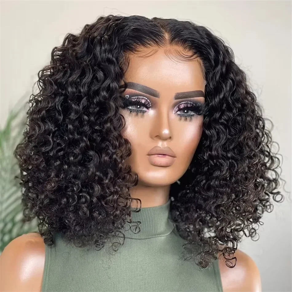 Curly Human Hair Pre Plucked Short BOB Wig 200% Density 13x4 HD Lace Front Wig Human Hair Deep Wave Brazilian Lace Frontal Wig