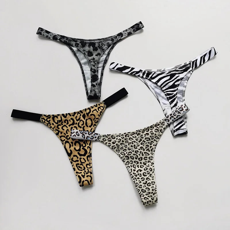 Cotton Sexy Women Panties Leopard Zebra Printed Seamless Girls Briefs Thong Girls G String Fitness Low Waist T-back Size S-XL