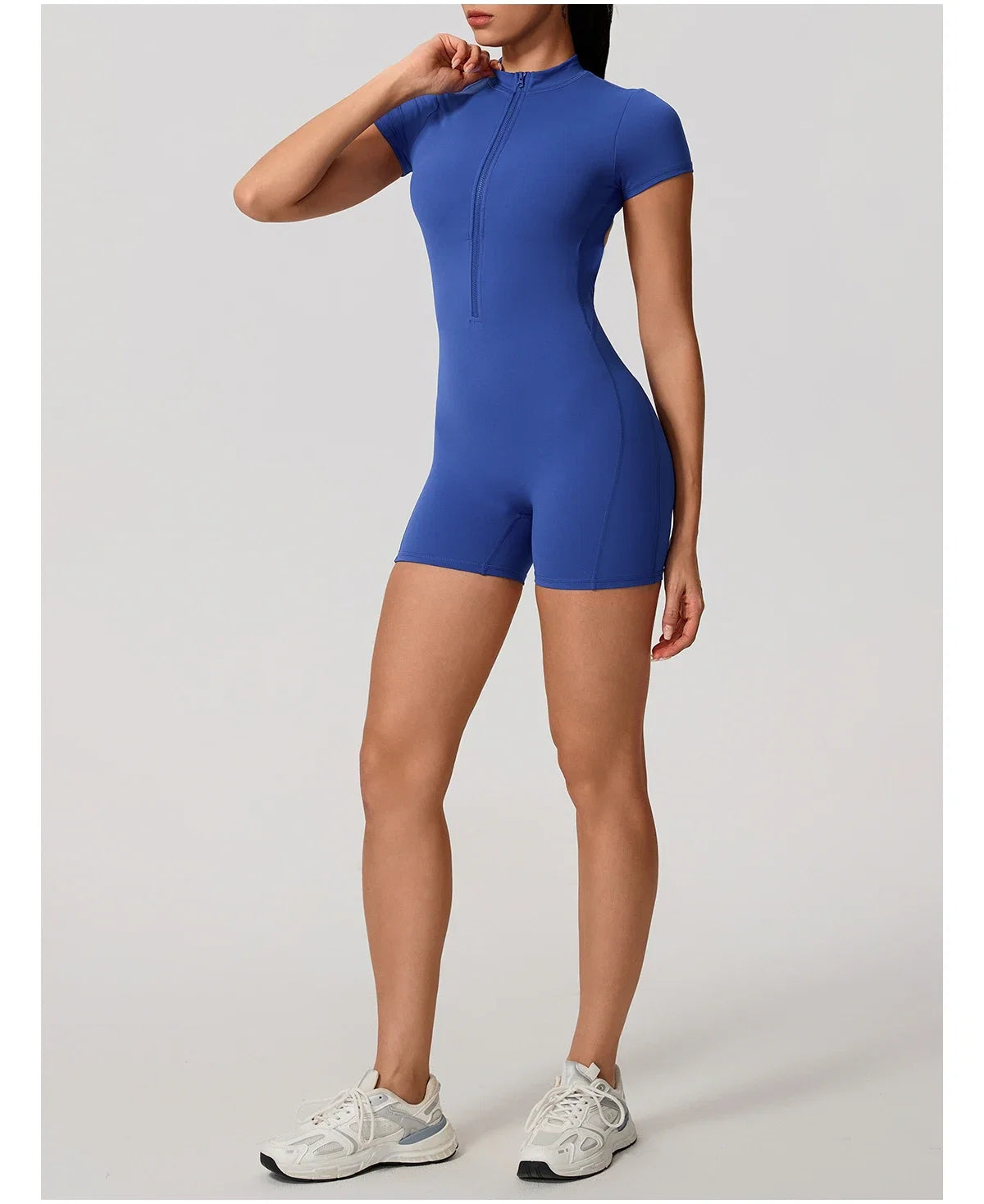 Hearuisavy Summer Women's Short Sleeved Sports Overalls Running Yoga Jumpsuit High Stretch Push Up Fitness Bodysuit With Zipper